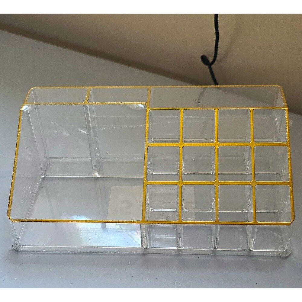 Cosmetic*e ORG Clear Plastic Makeup Organizer, Gold Trim, Compartments